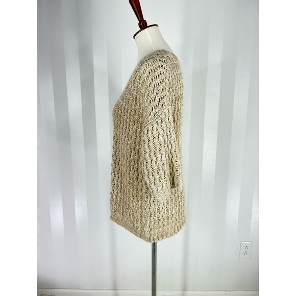 NINE WEST Vintage America Collection Beige Open Knit Short Sleeve Sweater Sz S - Picture 3 of 7